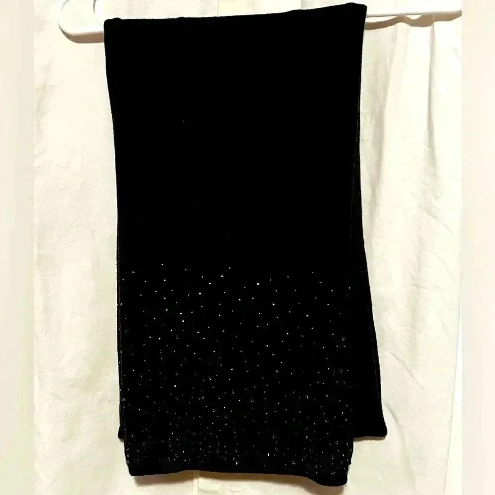 Chico's Charcoal Gray Scarf With Bedazzled Bling Embellished Jewels 70
